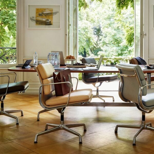 Eames EA208 Soft Pad Chair Leather Premium Jade Deep Black Base New Height